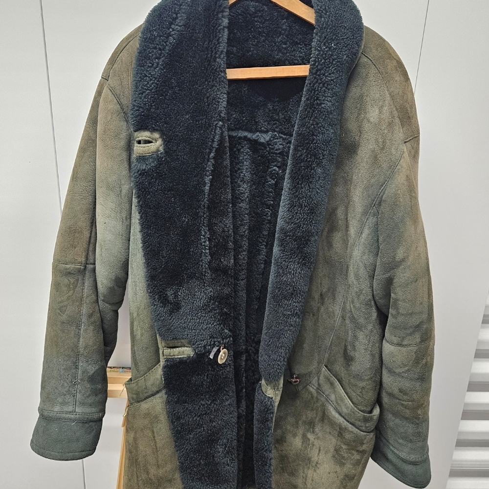 Men's Olive Green Shearling Coat